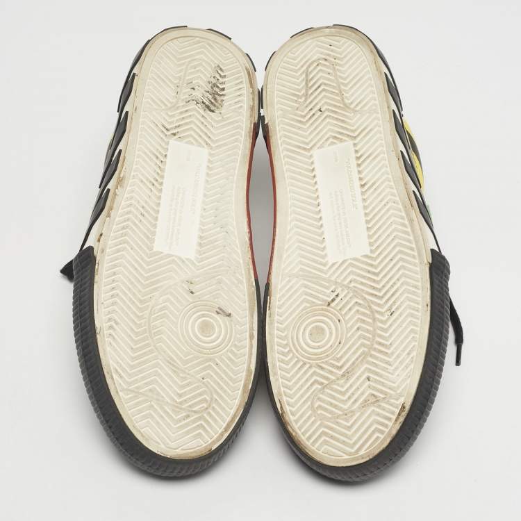 Pre Owned Off-White Black/Yellow Suede and Canvas Vulcanized Stripe Low Top Sneakers Size 43