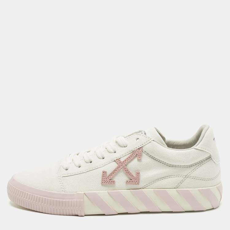 Pre Owned Off-White Vulcanized Size 42 White/Pink Canvas Lace Up Sneakers