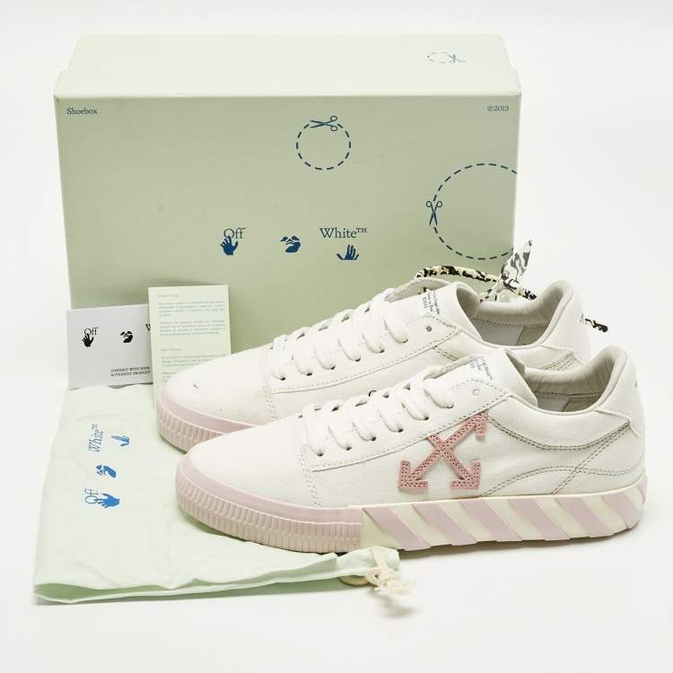 Pre Owned Off-White Vulcanized Size 42 White/Pink Canvas Lace Up Sneakers