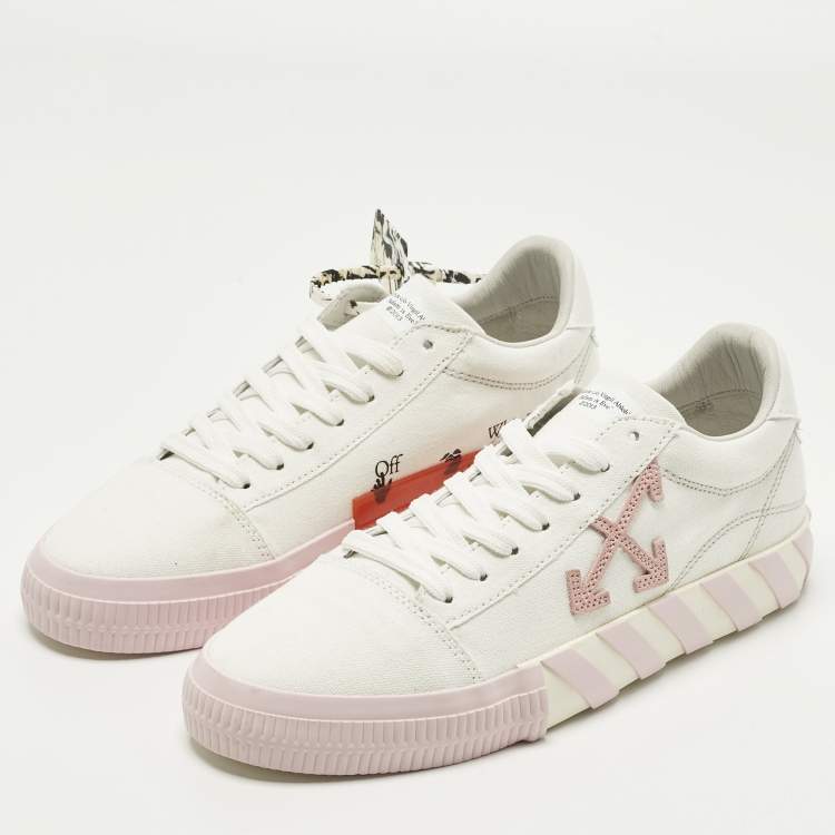 Pre Owned Off-White Vulcanized Size 42 White/Pink Canvas Lace Up Sneakers