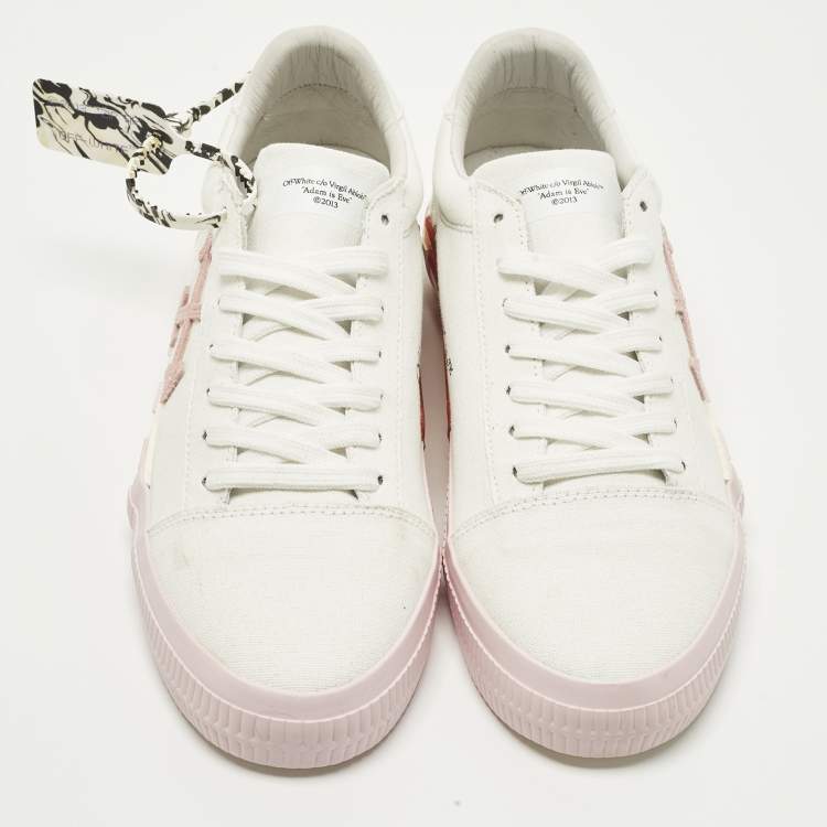 Pre Owned Off-White Vulcanized Size 42 White/Pink Canvas Lace Up Sneakers