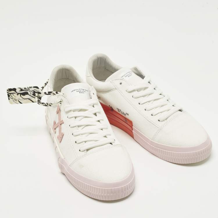 Pre Owned Off-White Vulcanized Size 42 White/Pink Canvas Lace Up Sneakers
