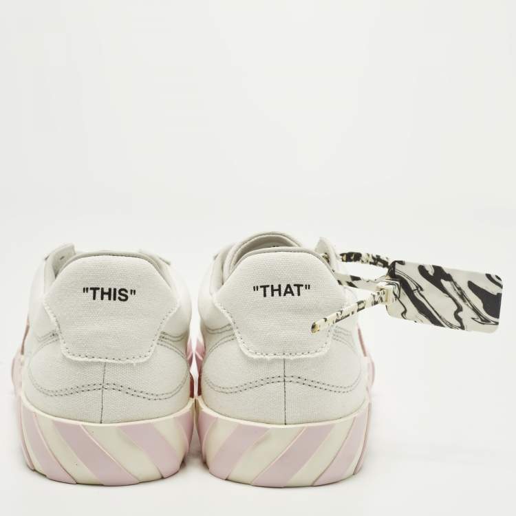 Pre Owned Off-White Vulcanized Size 42 White/Pink Canvas Lace Up Sneakers