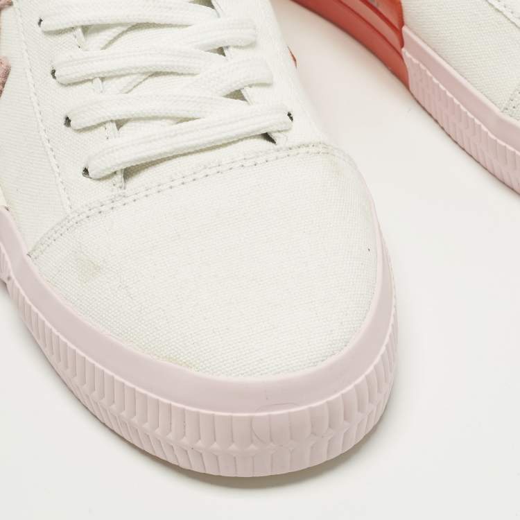 Pre Owned Off-White Vulcanized Size 42 White/Pink Canvas Lace Up Sneakers