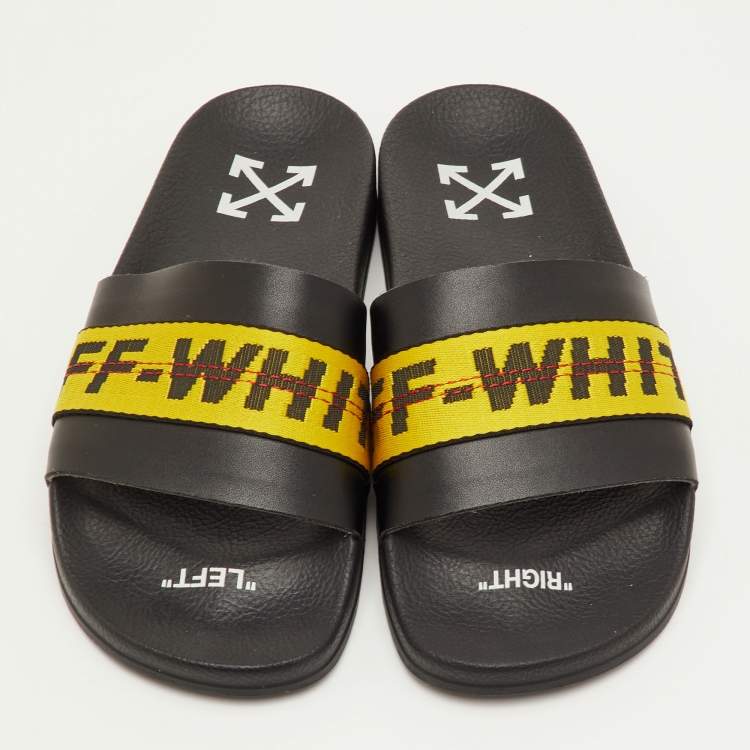 Pre Owned Off-White Logo Industrial Size 40 Black Leather Flats