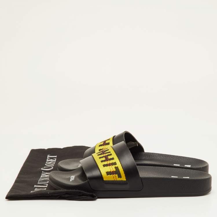 Pre Owned Off-White Logo Industrial Size 40 Black Leather Flats