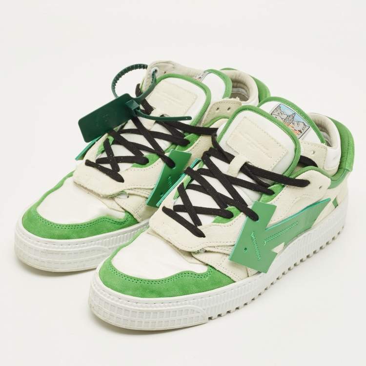 Pre Owned Off-White Floating Arrow Size 43 Green Fabric and Suede Lace Up Sneakers