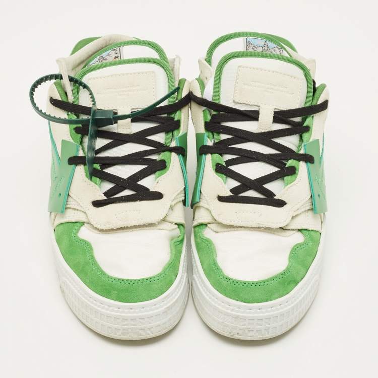 Pre Owned Off-White Floating Arrow Size 43 Green Fabric and Suede Lace Up Sneakers
