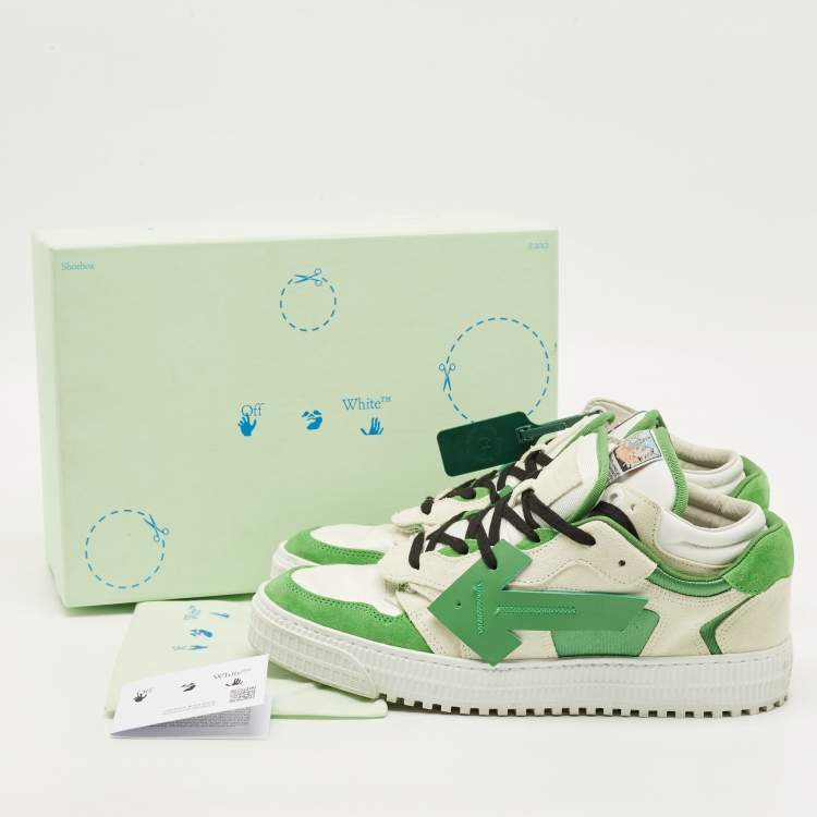 Pre Owned Off-White Floating Arrow Size 43 Green Fabric and Suede Lace Up Sneakers
