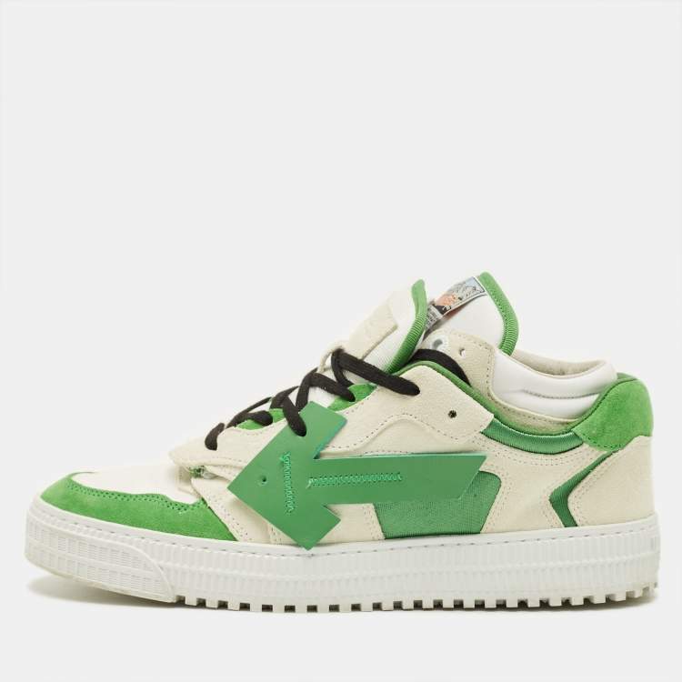 Pre Owned Off-White Floating Arrow Size 43 Green Fabric and Suede Lace Up Sneakers