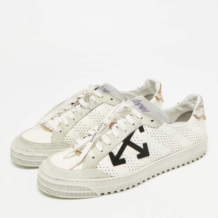 Pre Owned Off-White Vulcanized Size 41 White/Grey Leather and Suede Lace Up Sneakers