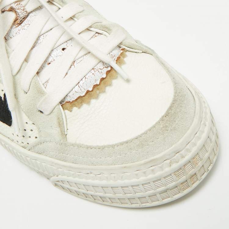 Pre Owned Off-White Vulcanized Size 41 White/Grey Leather and Suede Lace Up Sneakers