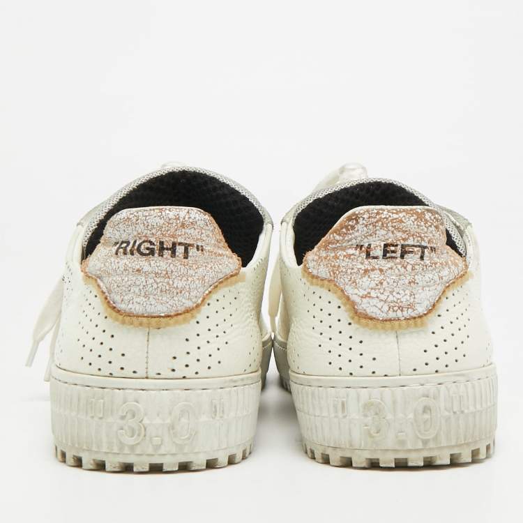 Pre Owned Off-White Vulcanized Size 41 White/Grey Leather and Suede Lace Up Sneakers