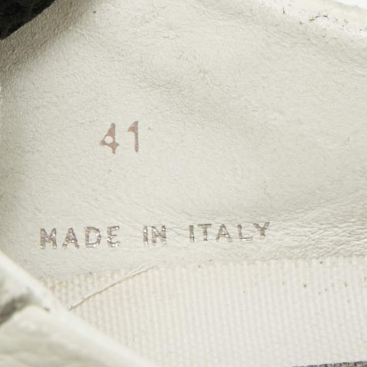 Pre Owned Off-White Vulcanized Size 41 White/Grey Leather and Suede Lace Up Sneakers