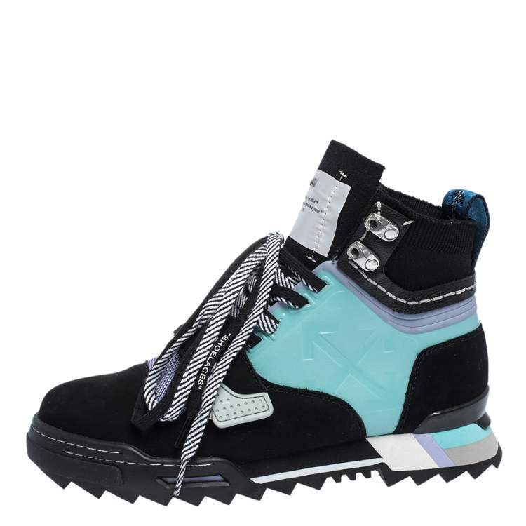 Off White Mulcitcolor Nubuck Leather and Fabric Hiking Lace Boots
