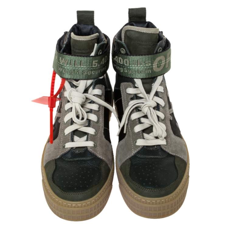 Pre Owned Off-White Green Leather And Fabric Off Court 3.0 High-Top Sneakers Size 40