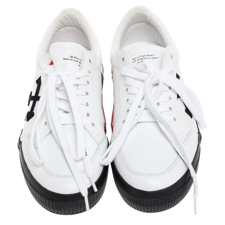 Pre Owned Off-White White/Black Leather Vulcanized Low Top Sneakers Size 40