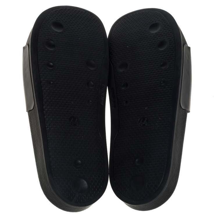Pre Owned Off-White Black Leather Off Stamp Slide Sandals Size 44