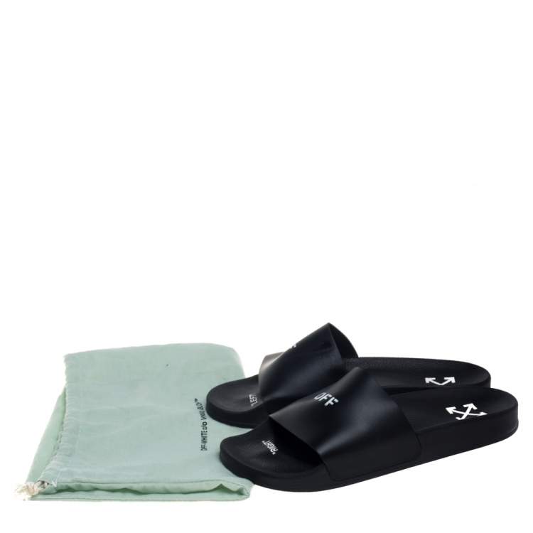 Pre Owned Off-White Black Leather Off Stamp Slide Sandals Size 44