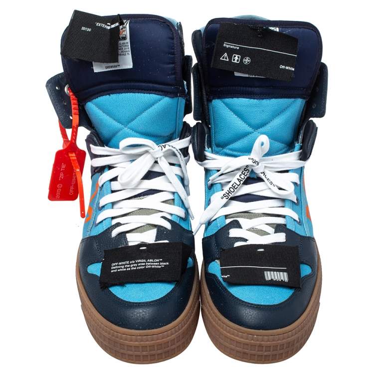 Pre Owned Off-White Blue Canvas And Leather Off-Court 3.0 High Top Sneakers Size 44