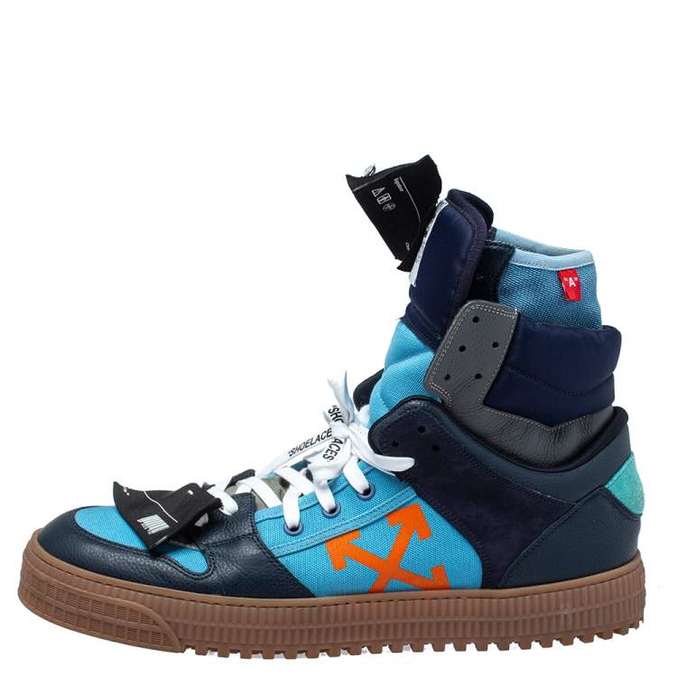 Pre Owned Off-White Blue Canvas And Leather Off-Court 3.0 High Top Sneakers Size 44