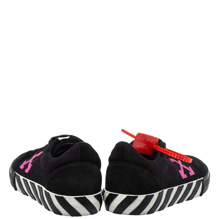 Pre Owned Off White Black Canvas And Suede Vulcanized Low Top Sneakers Size 42