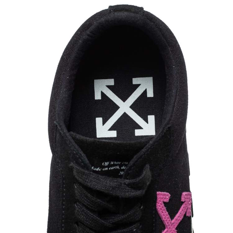 Pre Owned Off White Black Canvas And Suede Vulcanized Low Top Sneakers Size 42