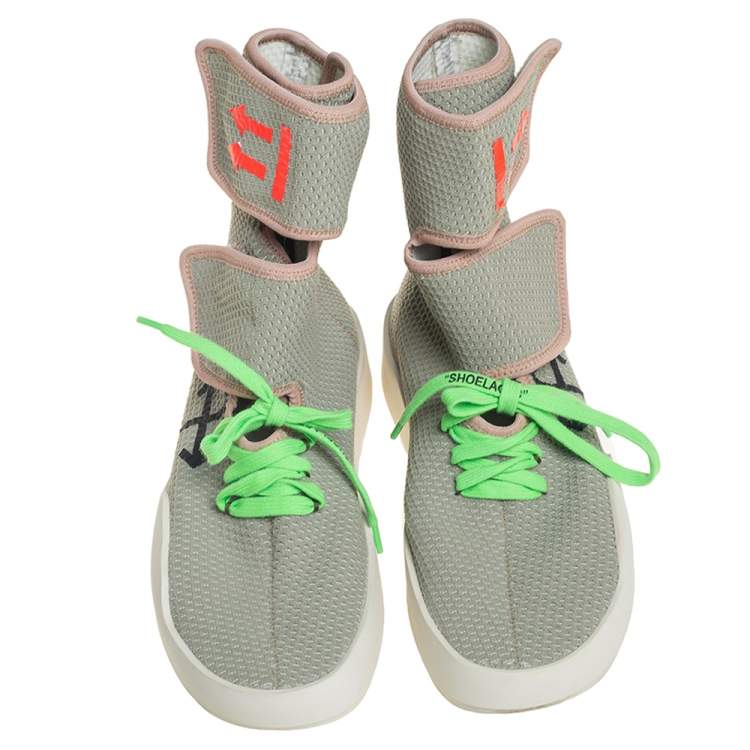 Pre Owned Off-White Pale Green Stretch Fabric Moto Wrap High Top Sneakers Size 42
