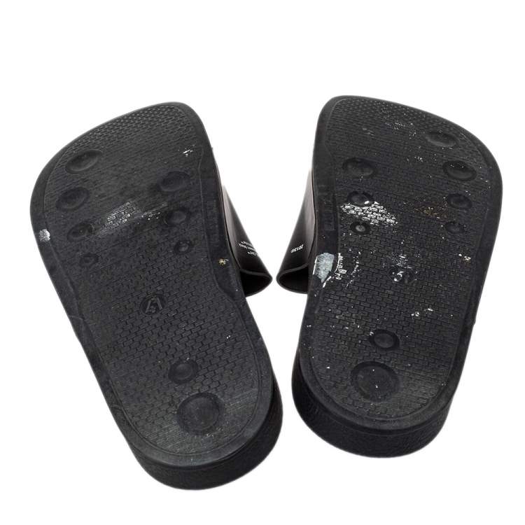 Pre Owned Off-White Black Rubber Corporate Print Flat Slides Size 41