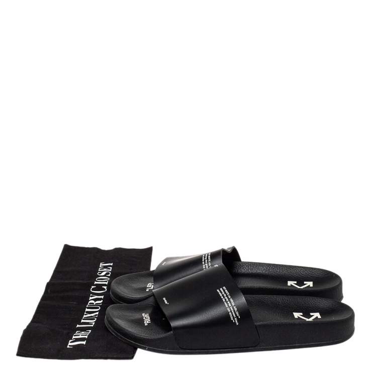 Pre Owned Off-White Black Rubber Corporate Print Flat Slides Size 41