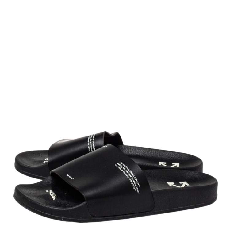 Pre Owned Off-White Black Rubber Corporate Print Flat Slides Size 41