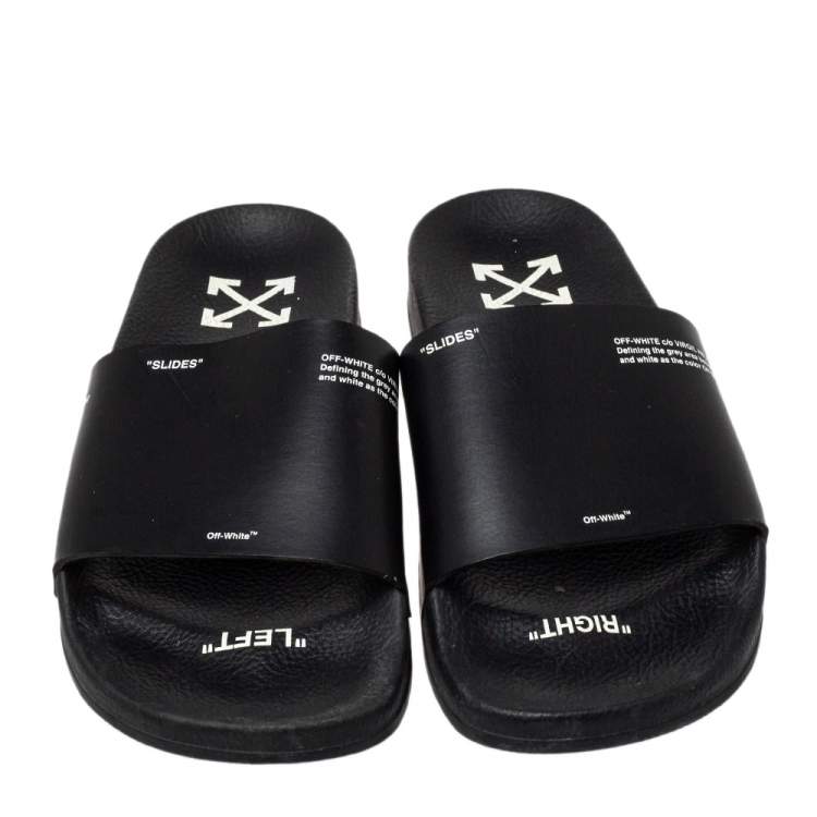 Pre Owned Off-White Black Rubber Corporate Print Flat Slides Size 41
