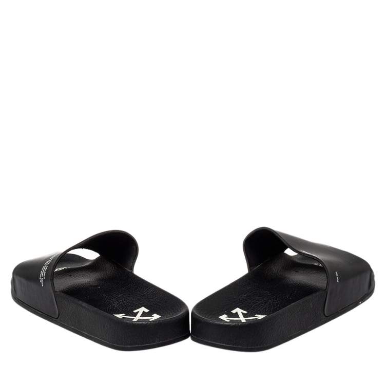 Pre Owned Off-White Black Rubber Corporate Print Flat Slides Size 41