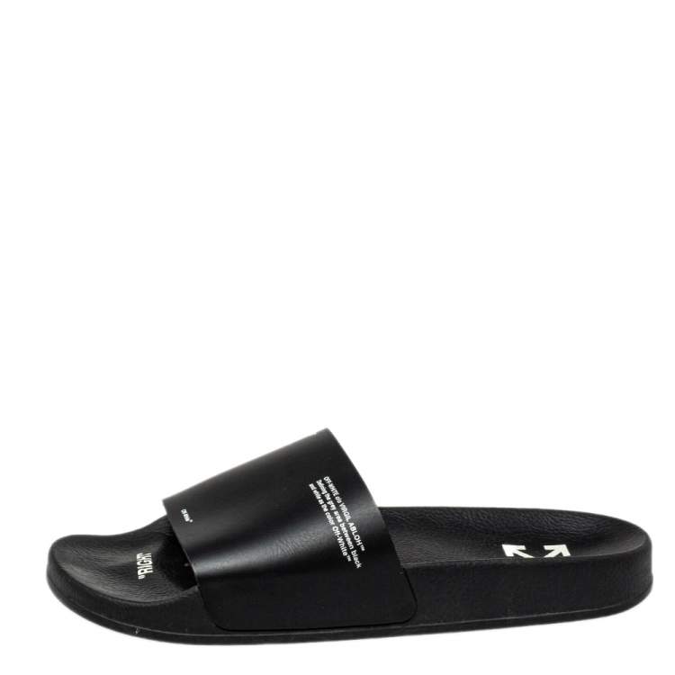 Pre Owned Off-White Black Rubber Corporate Print Flat Slides Size 41