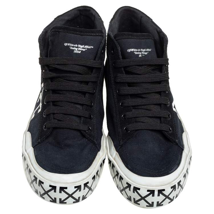 Pre Owned Off-White Blue/Black Canvas And Suede High Top Sneakers Size 40