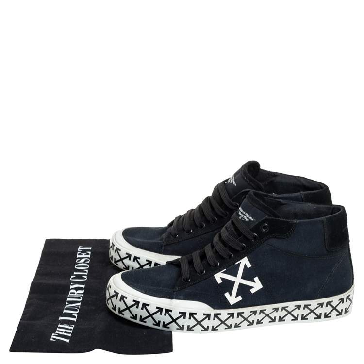 Pre Owned Off-White Blue/Black Canvas And Suede High Top Sneakers Size 40