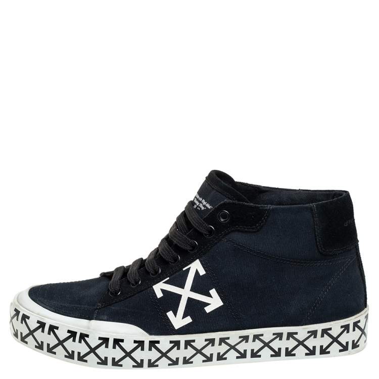 Pre Owned Off-White Blue/Black Canvas And Suede High Top Sneakers Size 40