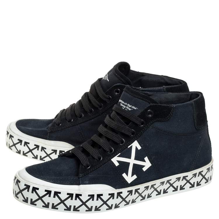 Pre Owned Off-White Blue/Black Canvas And Suede High Top Sneakers Size 40