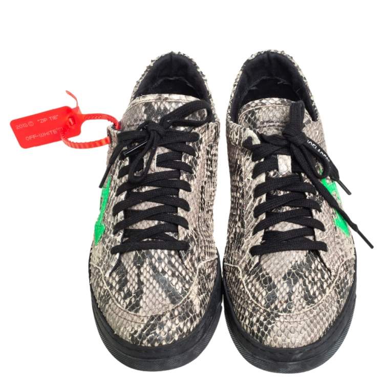 Pre Owned Off-White Black/Beige Snakeskin Embossed Leather 2.0 Sneakers Size 42