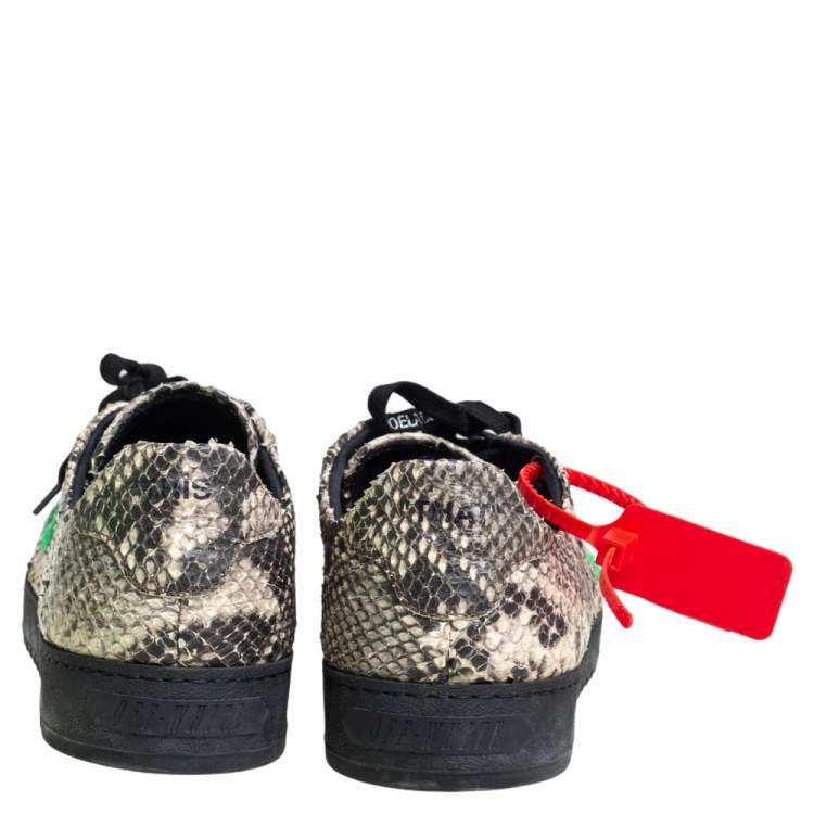 Pre Owned Off-White Black/Beige Snakeskin Embossed Leather 2.0 Sneakers Size 42