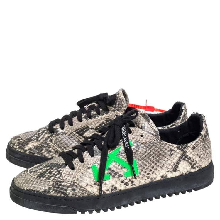 Pre Owned Off-White Black/Beige Snakeskin Embossed Leather 2.0 Sneakers Size 42
