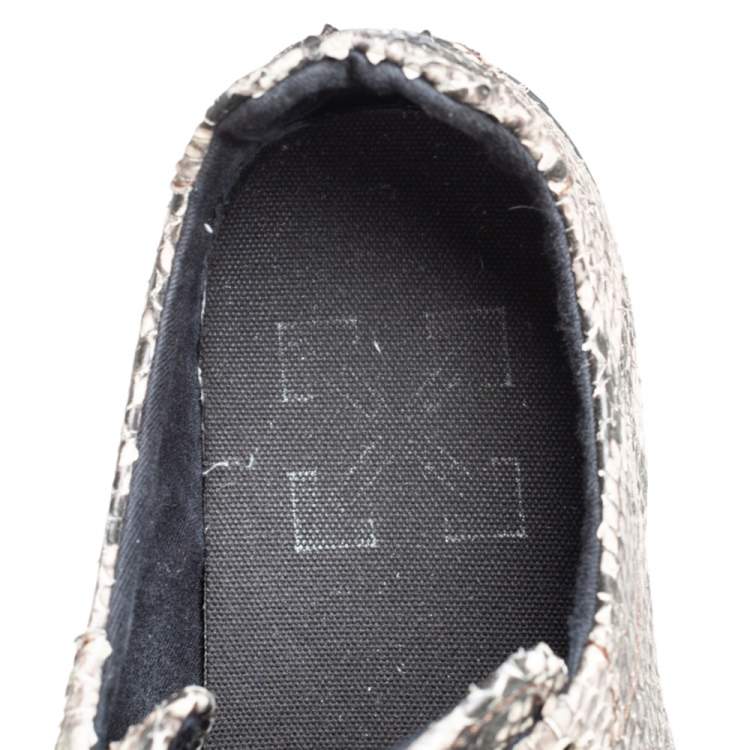 Pre Owned Off-White Black/Beige Snakeskin Embossed Leather 2.0 Sneakers Size 42