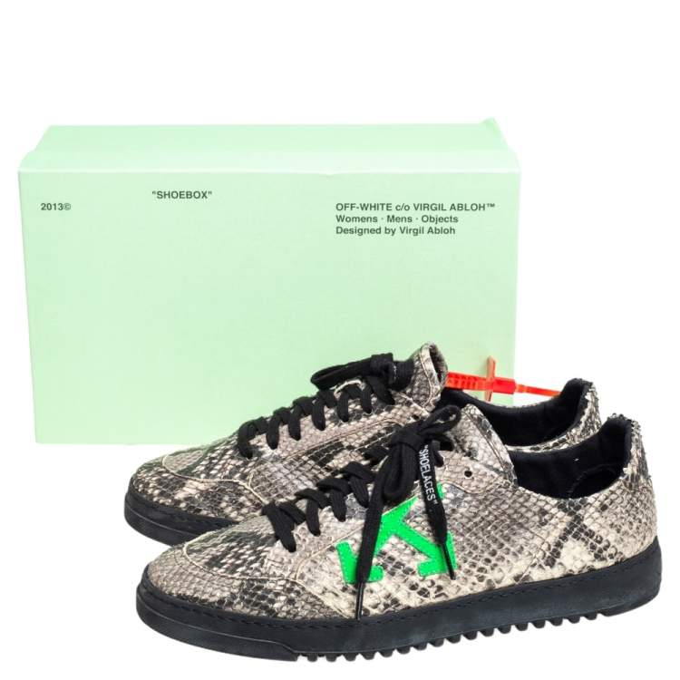 Pre Owned Off-White Black/Beige Snakeskin Embossed Leather 2.0 Sneakers Size 42