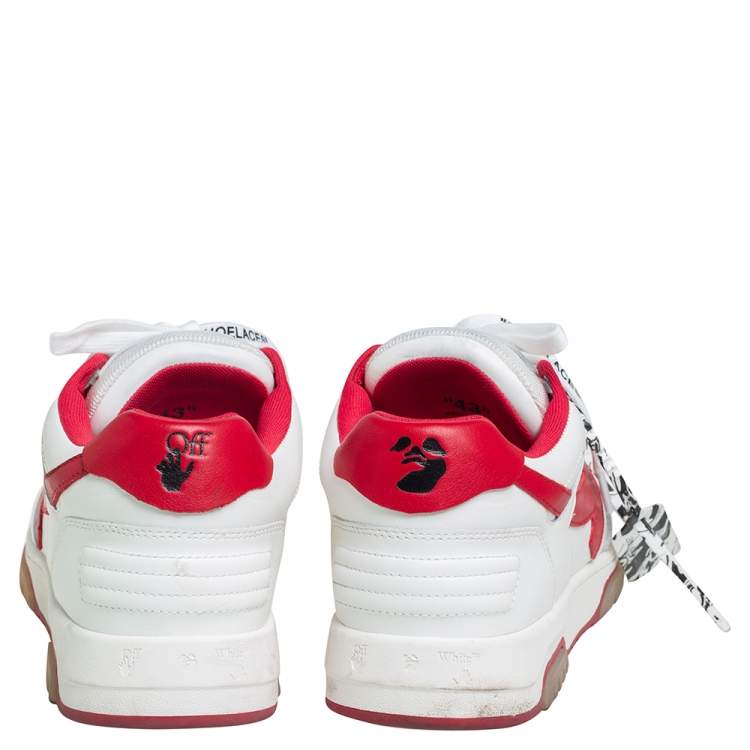 Pre Owned Off White Red/White Leather "Out Of Office" Low Top Sneakers Size 43