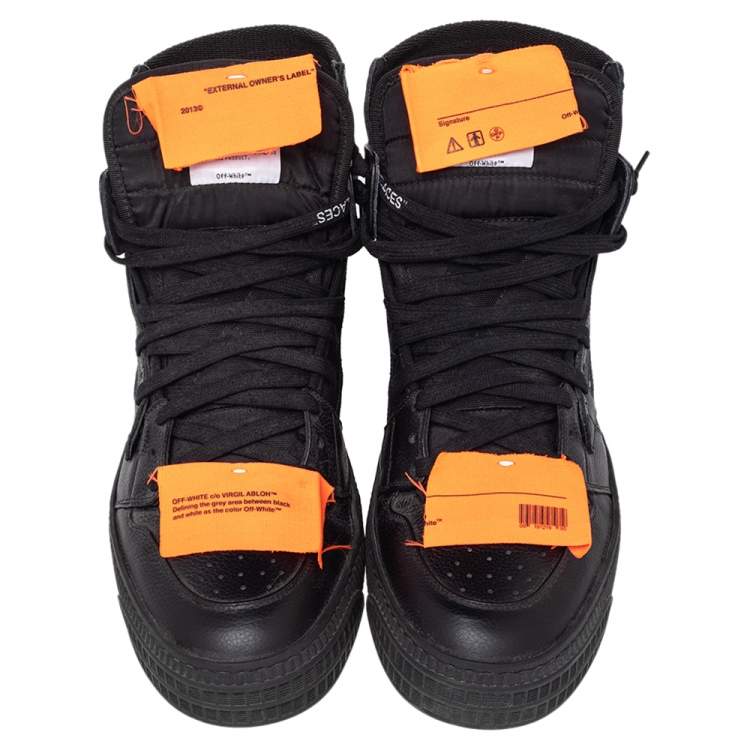 Pre Owned Off-White Black Leather And Canvas Off-Court 3.0 Hight Top Sneakers Size 44