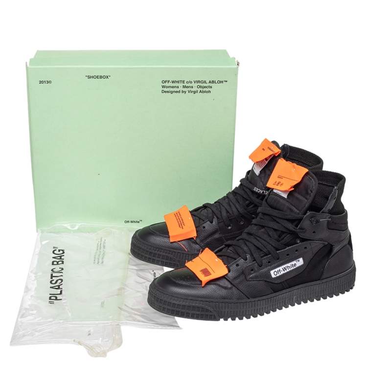 Pre Owned Off-White Black Leather And Canvas Off-Court 3.0 Hight Top Sneakers Size 44