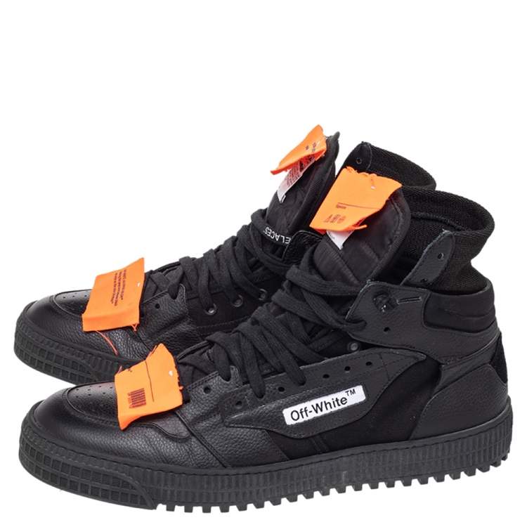 Pre Owned Off-White Black Leather And Canvas Off-Court 3.0 Hight Top Sneakers Size 44