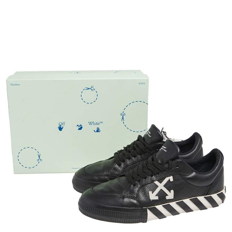 Pre Owned  Off White Black Leather Vulcanized Low Top Sneakers Size 42