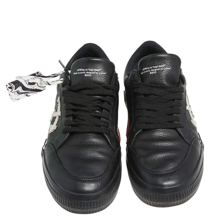 Pre Owned  Off White Black Leather Vulcanized Low Top Sneakers Size 42