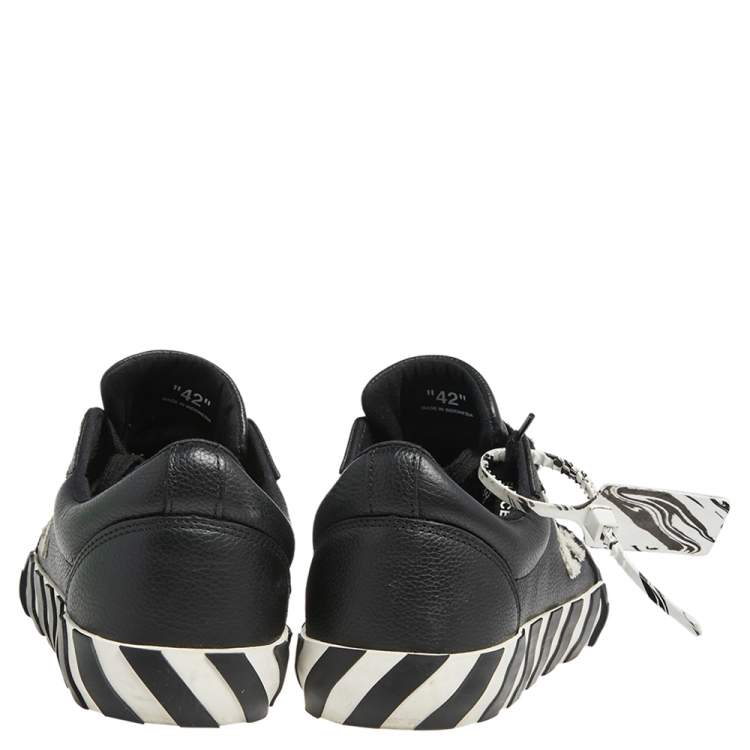Pre Owned  Off White Black Leather Vulcanized Low Top Sneakers Size 42